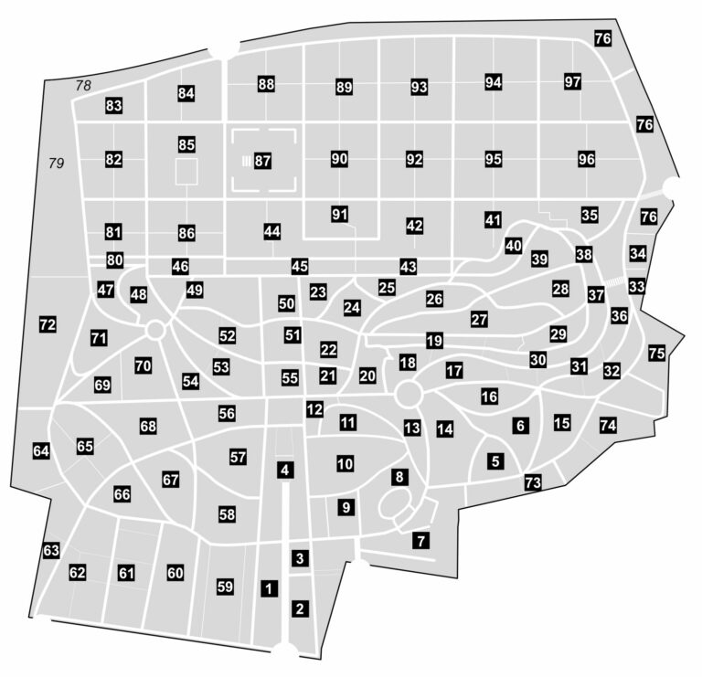 Plan des divisions du Père-Lachaise indiquant la division 63.